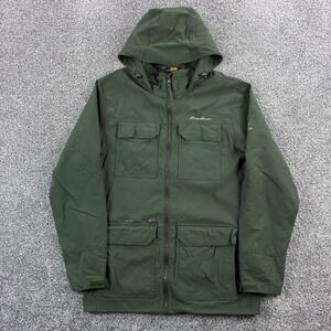 Eddie Bauer Travex Jacket Mens Medium Green Hooded Field Utility Rain Stretch